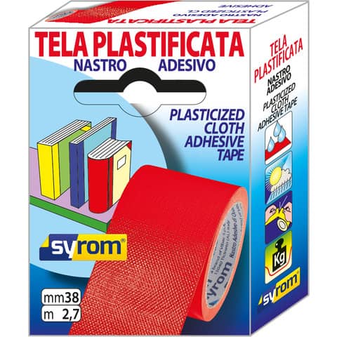 Nastro adesivo in tela Tes 702 SYROM formato 38 mm x 2,7 m - materiale tela plastificata rosso - 7573